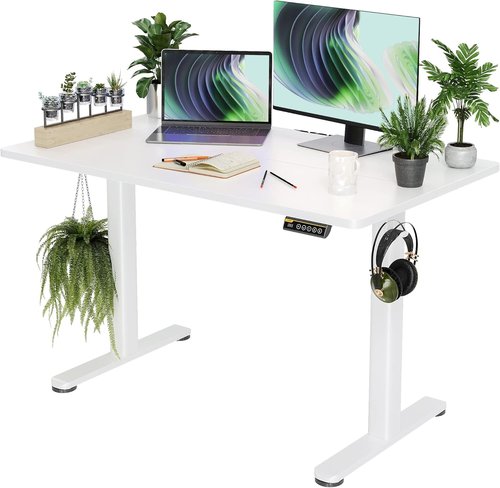 Claiks Electric Standing Desk - Adjustable Height Sit-Stand Home Office Desk | 48x24 Inches, White Frame/Top