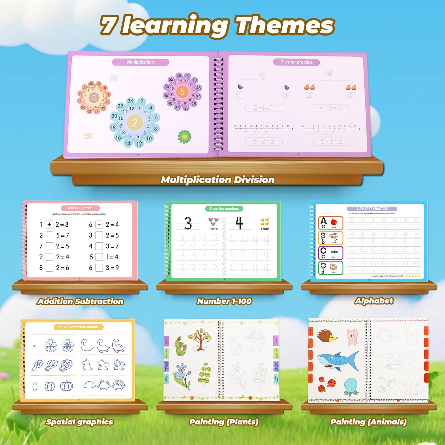 NaTuGi Magic Grooved Writing Practice Books For Kids，Reusable Letters And Numbers Grooved Handwriting Workbooks，Suitable For Ages 3-5 And 6-8 Preschool Kindergarten Children Learning activities