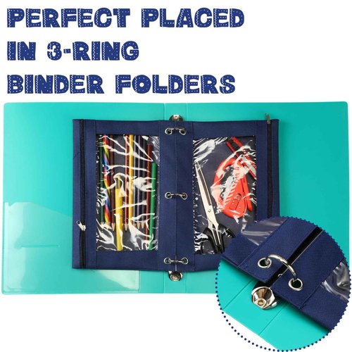 Marspark 30 Packs Pencil Pouch 3 Ring Binder Pen Pouch Cloth Pencil Pouches Zipper Pen Case Bag with Clear Window for School Office Writing Supplies Gifts(Navy Blue)