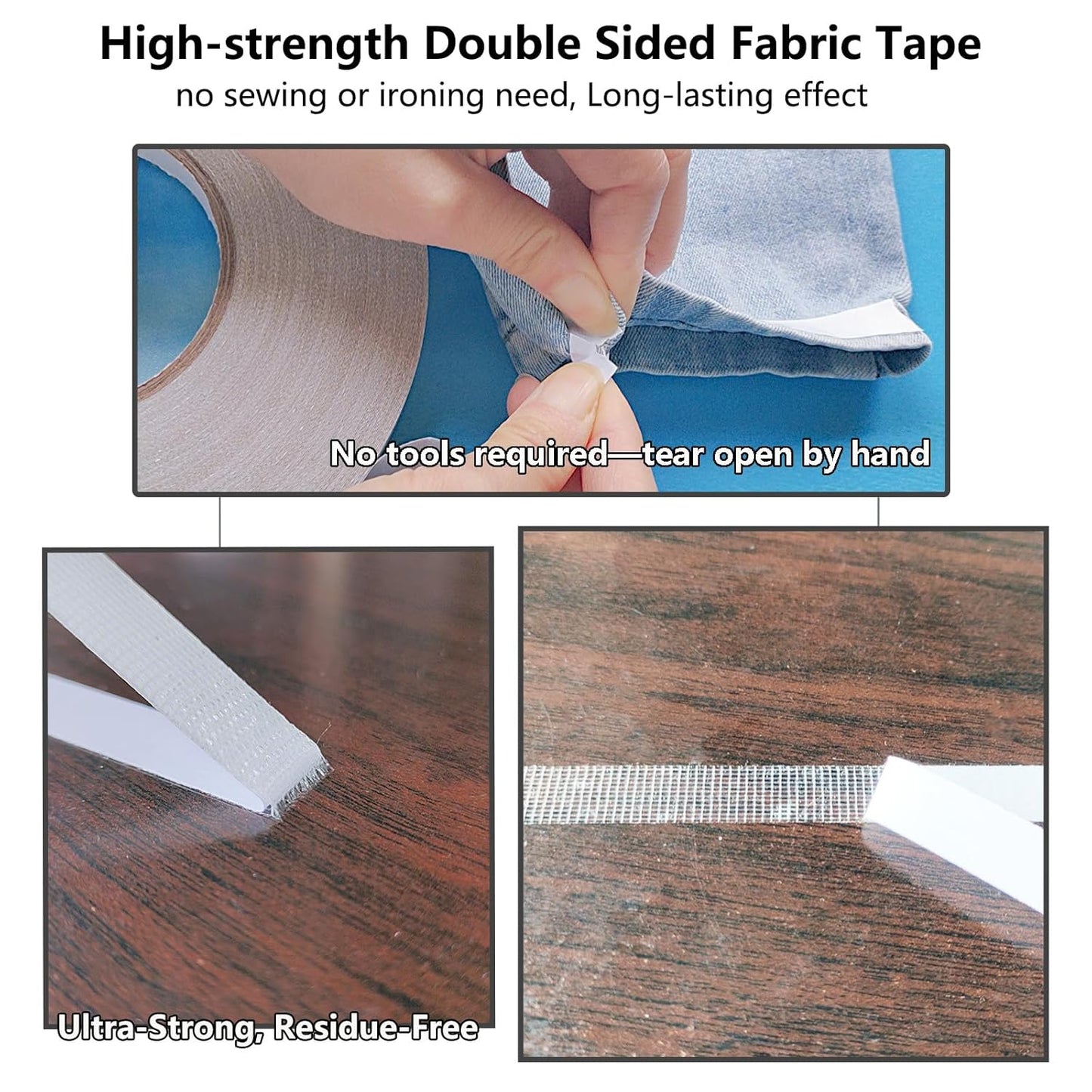WENSSKKU Double-Sided Fabric Hemming Tape - Strong Adhesive, No Sew, Removable | 1/2 Inch x 200 Feet