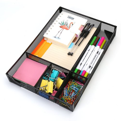 EsOfficce Desk Drawer Organizer,Metal Mesh Drawer, 5 Grid Large Space,Multi-use Desk Organizer Storage Box Set for Office,Home,School Supplies,12.2 x 8.3 x1.8 Inches