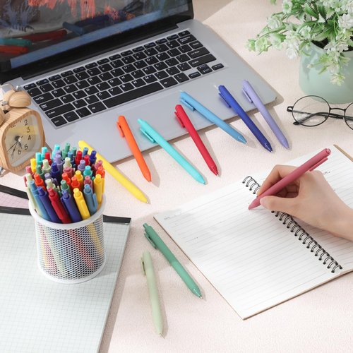 Crtiin 50 Pcs Gel Ink Pens Bulk Black Ink, Smooth Writing Cute Colorful Pens for Back to School First Day of School Teacher Student Server Office Supplies Staff Party Favor Gifts(Rainbow Colors)