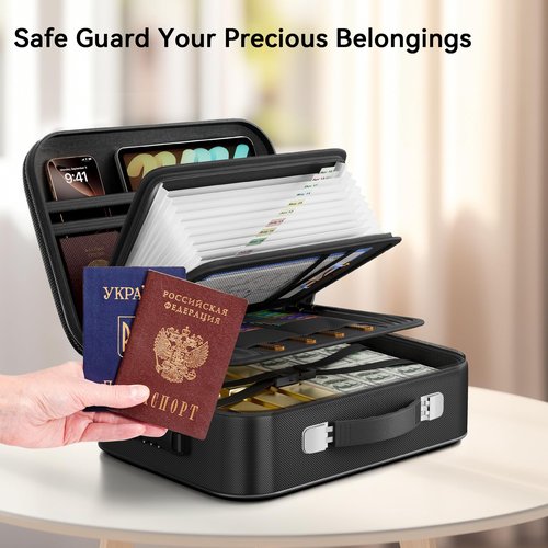 Fireproof Document Box, Hard Case Fireproof Box with Lock, Portable Hard-Shell Fireproof Water Resistant Document Safe for Important Documents, Laptops, Passports, Files and More