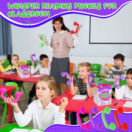 Shappy 72 Pcs Whisper Reading Phones Bulk for Classroom Dyslexia Auditory Feedback Whisper Manipulatives Phone for Preschool Children Accelerates Reading Fluency and Pronunciation Toy Tool Supplies