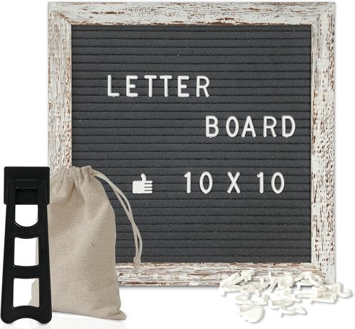 4 THOUGHT Letter Board Sign - 10" x 10" Vintage Grey Felt Message Board with 500 Letters & Stand