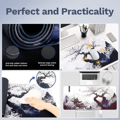 Gaming Mouse Pad Desk Mat Large XL Keyboard and Mouse Accessories Computer Mats Desktop Anime White Big Extra Long Full Size Pad Mousepad Deskpad Non-Slip Cover Mats for Office