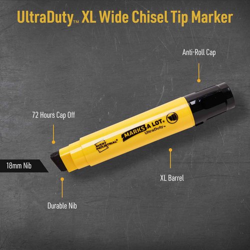 Avery Marks A Lot UltraDuty Permanent Markers, XL Wide 18mm Chisel Tip, Water Resistant, 12 Black Industrial Markers (29866)