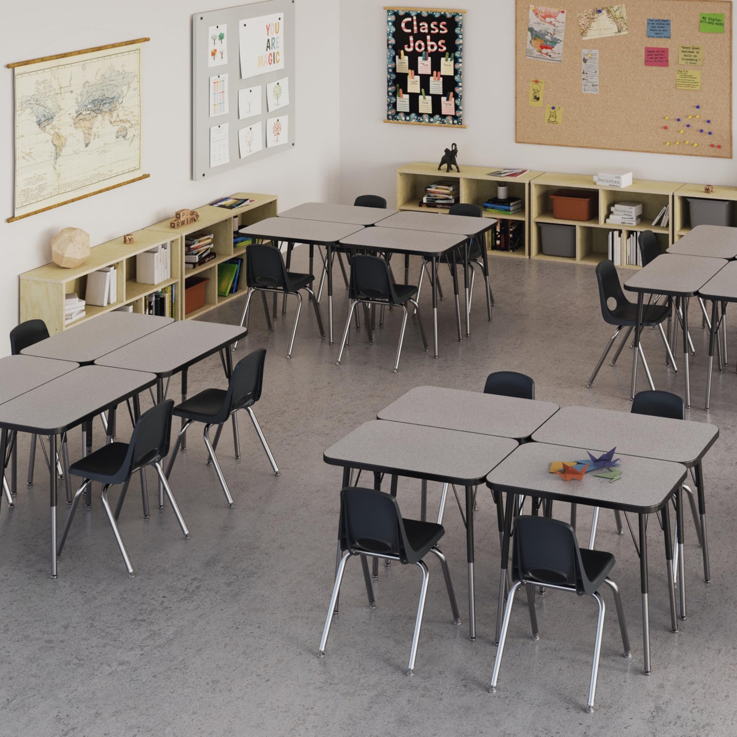 FDP 16" School Stack Chair,Stacking Student Seat with Chromed Steel Legs and Nylon Swivel Glides For In-Home Learning or Classroom - Black (6-Pack), 10368-BK