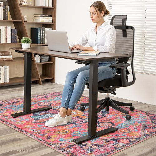 Anidaroel Office Chair Mat for Hardwood Floor, 48"x60" Office Rug for Rolling Chair, Desk Floor Mats for Office Chair, Anti-Slip Computer Gaming Chair Mat, Easy to Roll, Fuchsia/Multi