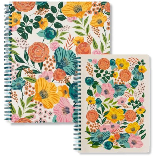 Steel Mill & Co Cute Large Spiral Notebook with Durable Hardcover and 160 Lined Pages Bundle with Mini Spiral Notebook with Durable Hardcover and 160 Lined Pages, Garden Blooms Cream