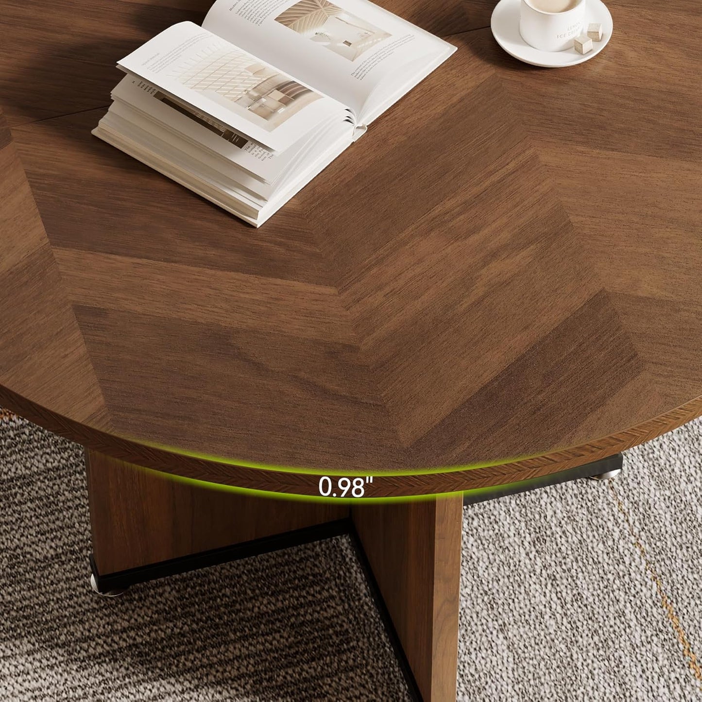 LITTLE TREE 39-Inch Small Conference Table for 4, Round Meeting Table with X-Shape Pedestal, for Office, Conference Room, Small Spaces, Black