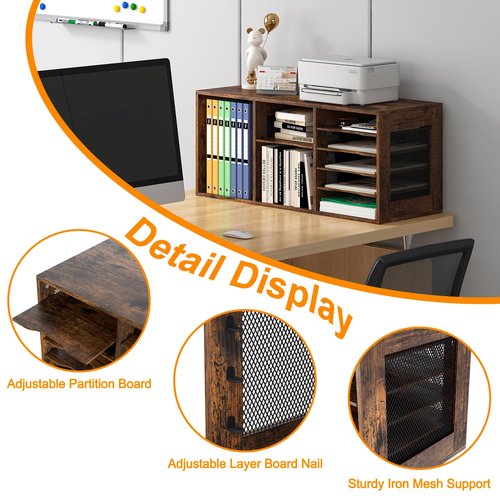PAG-Mass Mail Sorter Organizer, Wood Literature Organizer, Student Mailbox for Classroom, Desktop Bill Paper Organizer for Office Home School, 15 Compartments, Antique Brown