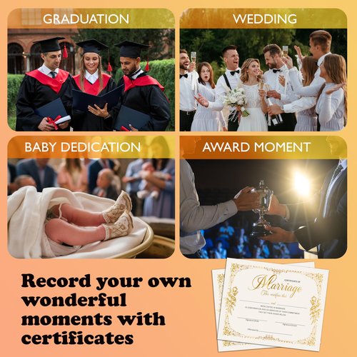Marriage Certificates with Gold Foil Edges - 8 x 10 Inches Blank Certificate Paper Wedding Certificates Blank Marriage Certificate for Wedding Ceremony Proposals - A10