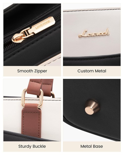 LOVEVOOK Laptop Tote Bag for Women, Work Bags Teacher Tote Bag, Waterproof Leather Computer Bag, Business Laptop Purse Office Handbag Professional Briefcase, Black-Beige-Brown, 15.6 Inch