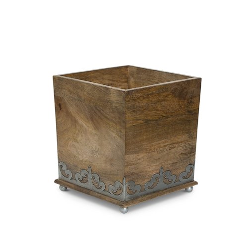 Wood and Metal 8.5-Inch Square Heritage Collection Footed Wastebasket