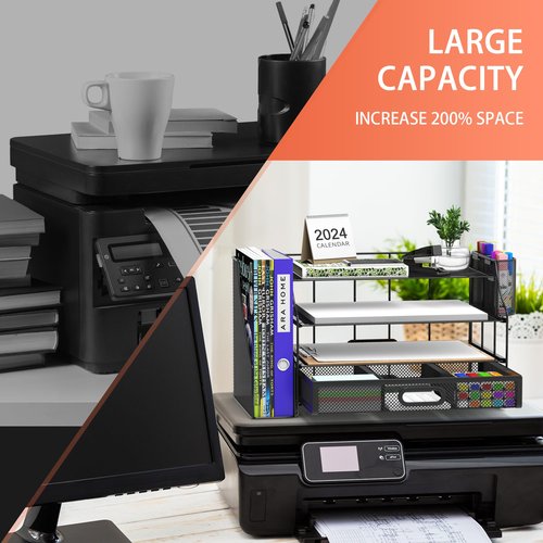 Turfson Desk Organizer with Drawer, Office Desktop File Paper Holder Organization 4-Tier Office Supplies Storage For Document Magazine 2 Pen Pencil Holder Caddy Rack For School Workspace