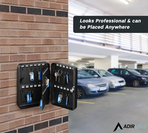 AdirOffice Key Lock Box – 48 Key Hooks Wall Mounted Key Cabinet Lock Box, Car Keys Holder Box, Lockable Key Storage Box - Metal Key Box Organizer with for Home and Office