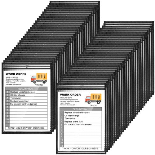 Yunsailing 80 Pack Dry Erase Pockets Job Ticket Holders Black Clear Reusable Dry Erase Shop Order Holder Plastic Ticket Pocket Protector Sleeves for Work Office Organization(10'' X 14'',Vertical)