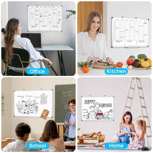 ONAVIA White Board Dry Erase Board for Wall, Magnetic Whiteboard Calendar 24" X 18", Weekly Calendar Whiteboard with Hourly Time Slots, Hanging Double-Sided White Board for Office,School,Home - 1 Pack