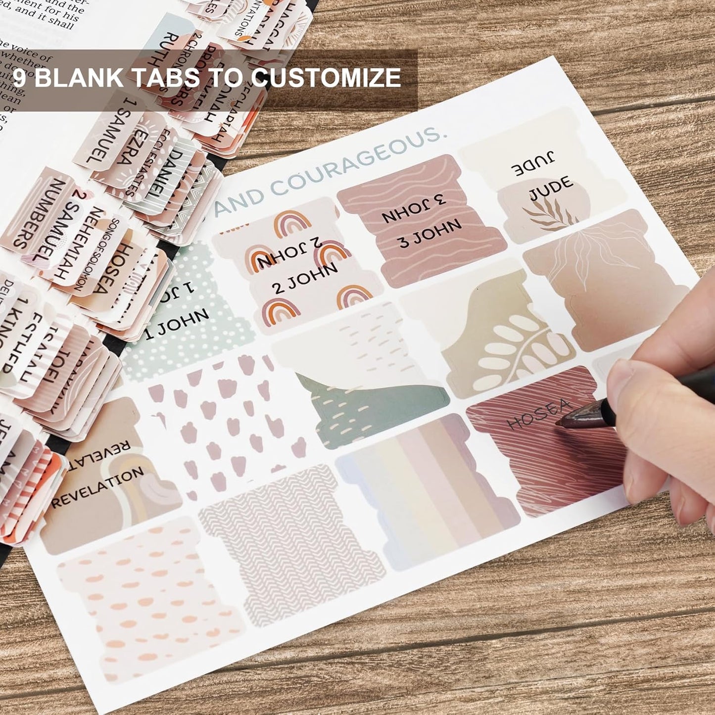 Skiennix Laminated Bible Tabs - Large Print Boho Theme for Easy Navigation & Quick Reference