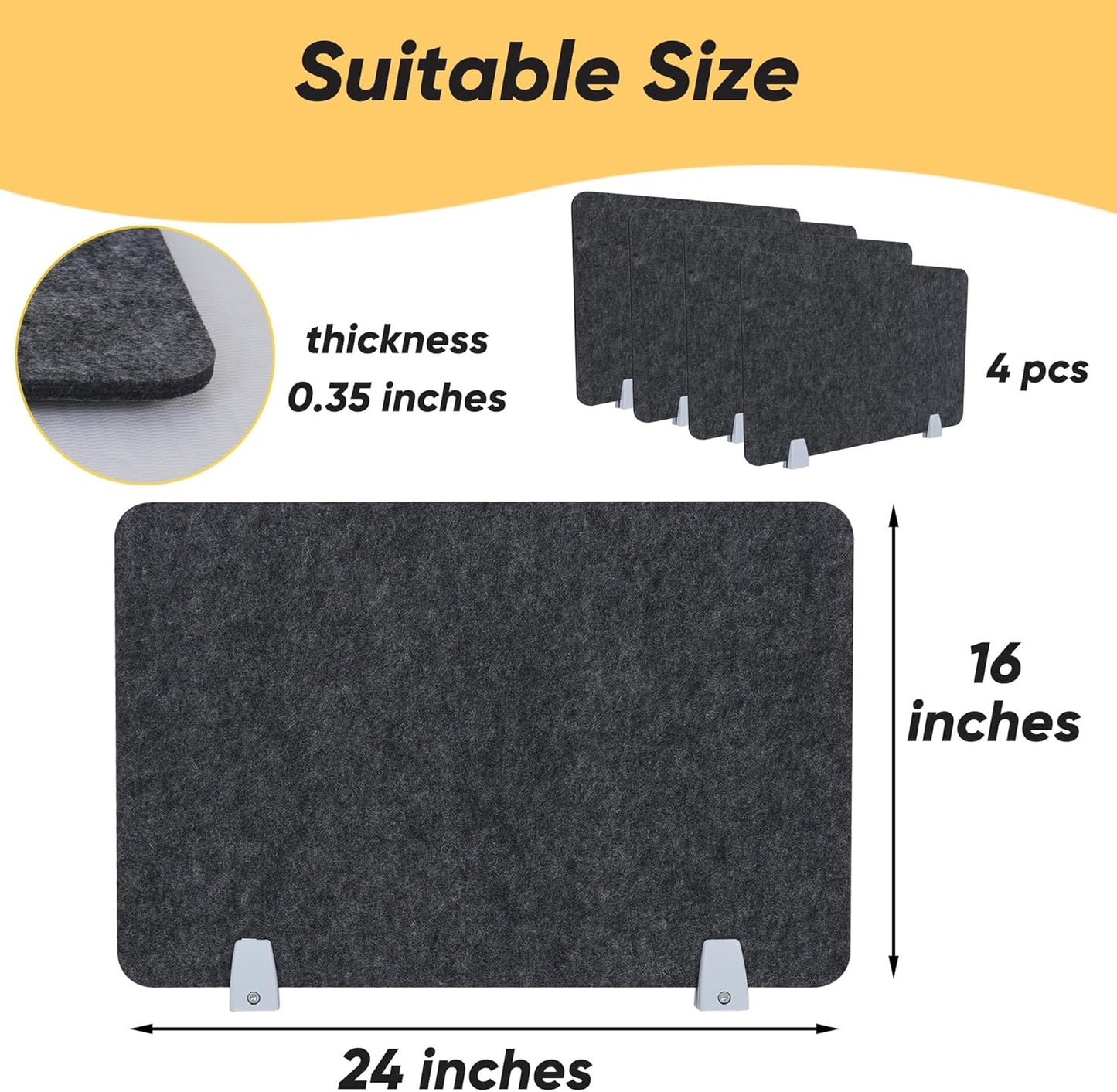 Skiennix Privacy Desk Dividers - Noise Reducing Acoustic Panels 16x24 Inch | 4 Packs in Black