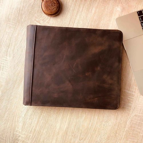 3 Ring Check Binder, Genuine Leather Check Book Portfolio for 3 Holes Checks or 9 Holes Checks, Fits 3-on-a-Page Business Checks, Check Book Binder for 11 1/4"x9", Crazy Horse Leather Dark Khaki
