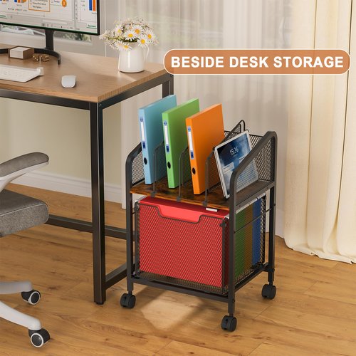 Tiaoheka Rolling File Cabinet with Adjustable Dividers, Mobile Filing Cabinet with Storage Drawer on Lockable Wheels, Hanging File Organizer Beside Under Desk for Office, Home（Patent Pending）