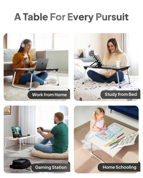 Cooper Mega Table Plus Premium XXL Extra Large Laptop Desk for Bed, Table for Laptop in Bed, Desk for Floor | Portable, Folding Legs, Book Stand, Tablet Groove, Drawer, Extra Wide Surface (White Oak)