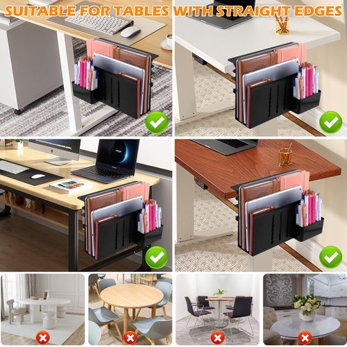 CIBOTIES Desk Side Storage, 2 Tier Steel Hanging Organizer, No Drill Side Desk Organizer, Laptop Holder, with Pen Holder, For Office Supplies & Studio Essentials Black