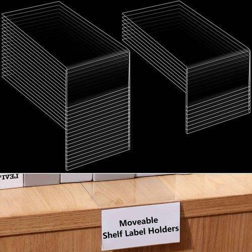 Containlol 100 Pieces Moveable Shelf Label Holders Clear Shelf Moveable Bookshelf Label Divider Library Shelf Markers for Library Office Classroom Book Shelves (6.5 x 3 x 1.57 Inch)