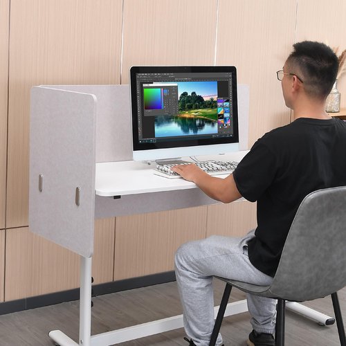 Vandebiao Clamp-On Beige Soundproof Desk Divider - 48 x 24 Inch Acoustic Privacy Screen for Office Partition