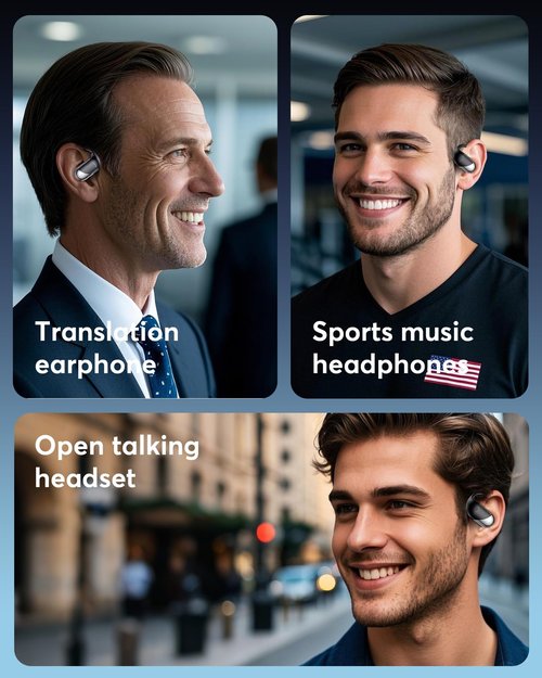 AI Translation Earbuds Real Time, 3-in-1 Translator Earbuds 144 Languages & Accents, Audifonos Traductores Inglés Español,Open Ear Wireless Headphones with Charging Case fit iOS & Android Black