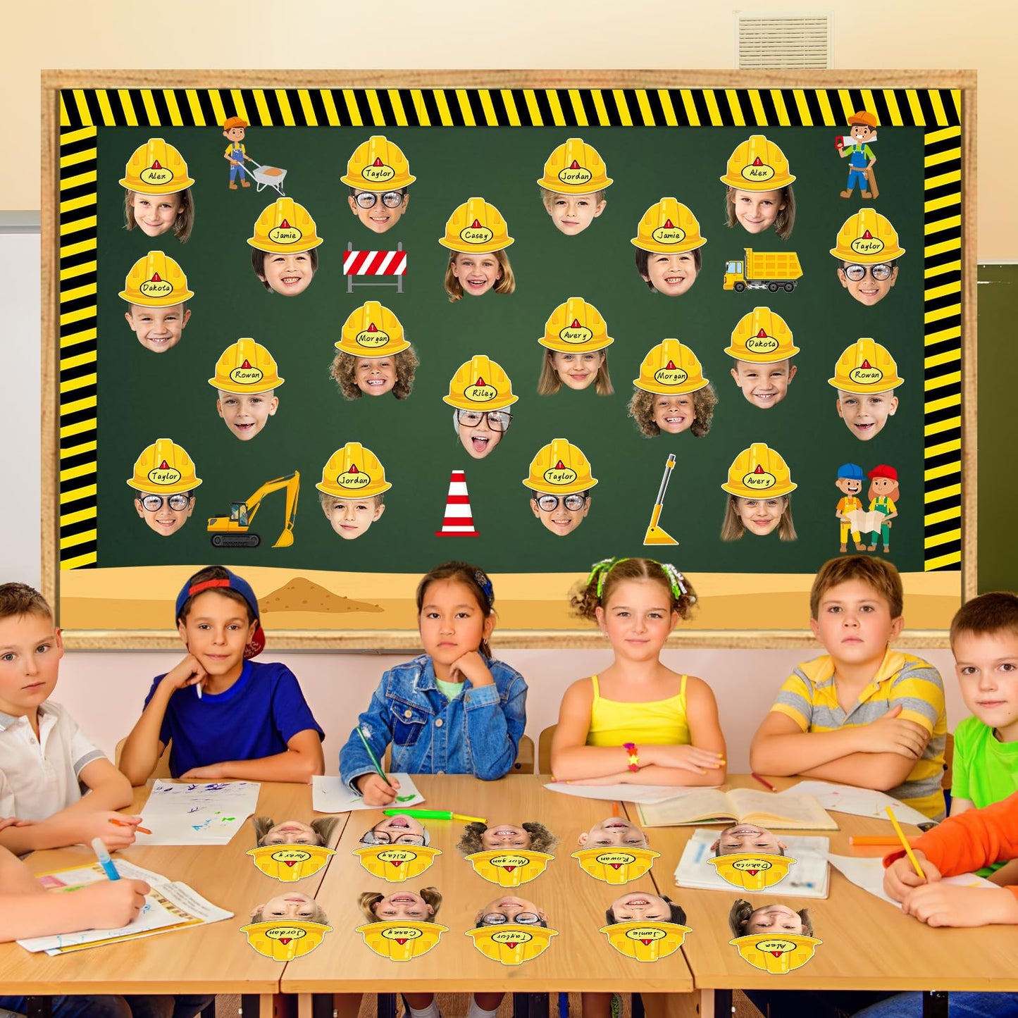 gisgfim 80Pcs Construction Helmet Cutouts Back to School Decorations Bulletin Board Construct Paper Cut-Outs Classroom Decor for Boy Girl DIY Craft Photo Wall Kindergarten Preschool Party Favor Supply