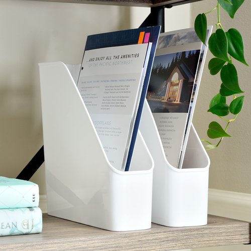Youngever 3 Pack File Folder Bin Storage, Plastic File Folder Bin Organizer with Handle (White)
