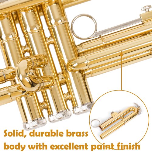 LOMUTY Standard Bb Trumpet for School Band Orchestra Brass Trumpet With Hard Case 7C Mouthpiece Cleaning Cloth Gloves, Children and Adults Beginner Teaching Brass Instrument, Christmas Birthday Gift.