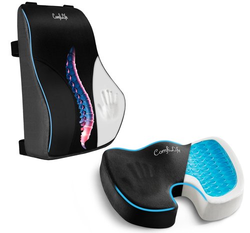 ComfiLife Lumbar Pillow + Gel Enhanced Seat Cushion Bundle – Office Chair Cushion – Lumbar Support Pillow – Car Seat Cushion – Improves Posture Help Back Pain Relief