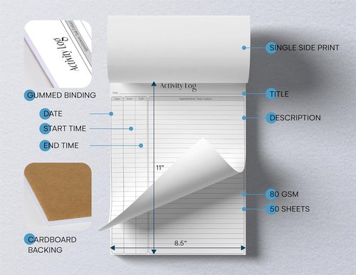 Better Office Products Activity Log Notepad - 8.5" x 11" Daily Planner with 50 Sheets for Productivity Tracking