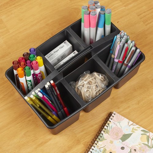 ECR4Kids 6-Compartment Large Caddy, Storage Organizer, Black, 6-Pack