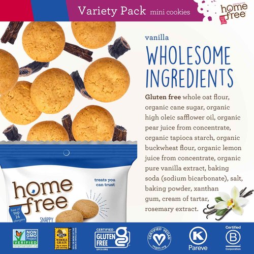 Homefree Treats You Can Trust Gluten Free Mini Cookies, Single Serve, Variety Pack (Pack of 30)