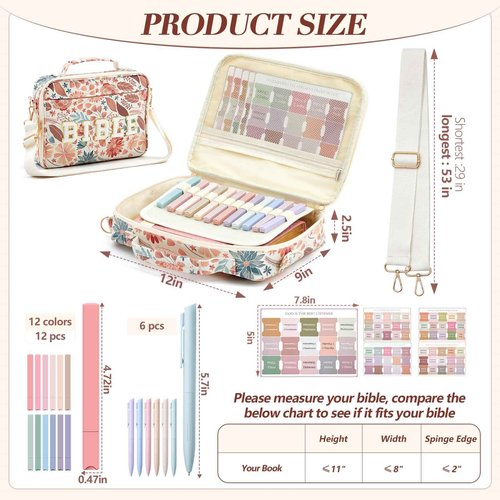 Sinload Large Bible Cover Case for Women, Bible Study Supplies 12 x 9 x 2.5 Chenille Letter PU Leather with Tabs Gel Pen Highlighters with Strap Back to School Supplies Christian Gifts for Girl