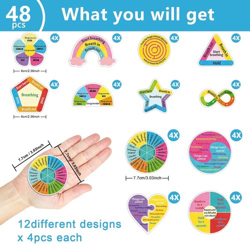 Breath Calm | 48 Pcs Reusable Mindfulness Sensory Stickers - Calming Adhesive Strips for Anxiety Relief