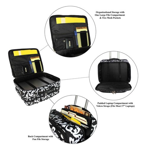 World Traveler Rolling 17-Inch Laptop Briefcase Computer Case, Black Trim Damask, One Size