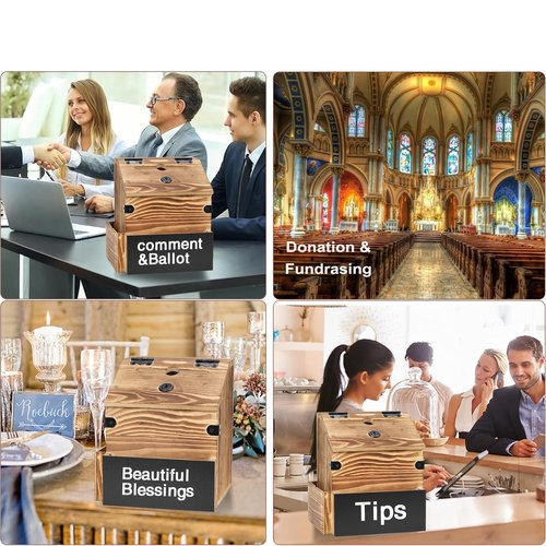 handrong Suggestion Box,Wooden Donation Boxes with Slot and Lock,Wood Raffle Box,Ballot Prayer Tip Money Drop Boxes with Sign Holder for Fundraising Prayer Ballot Comment
