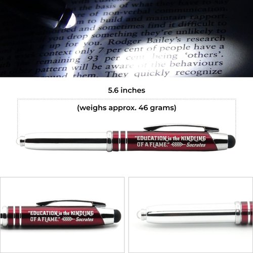 Inkstone Gift Pen with Inspirational Quote Education is the kindling of a flame - Socrates Engraved Pen with LED Light and Stylus Tip
