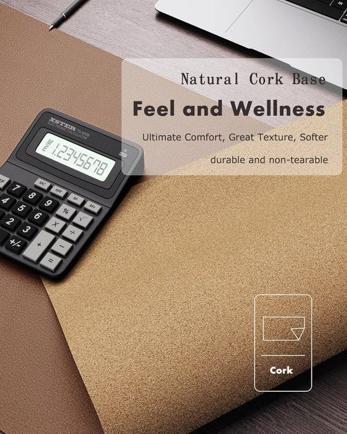 YSAGi Double-Sided Desk Pad, 31.5"x15.7"Leather Desk Mat, Eco Cork Desk Pad Protector,Large Mouse Pad,Waterproof Desk Blotter for Office/Home(Coffee)