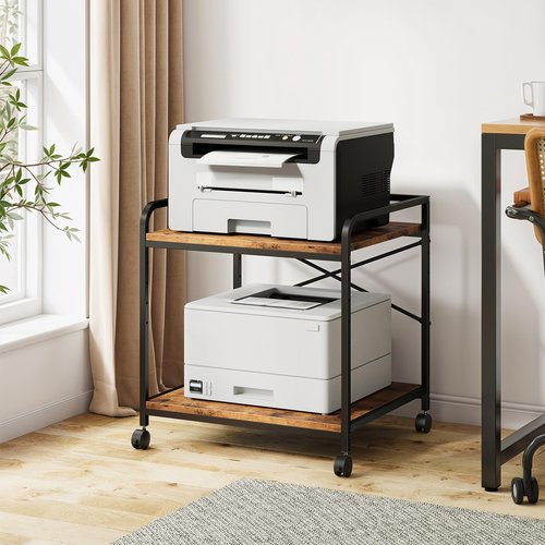Warmiehomy Under Desk Printer Stand - Large Printer Table with Adjustable Storage Shelf - 2 Tier Rolling Printer Cart with Wheels - Use for 3D, Laser, Home Office (Rustic Brown)