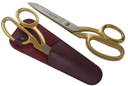 8 inch Fabric, Dressmaking, Sewing Scissors, Gold-Plated with Burgundy Scabbard - Tenartis 384 Made in Italy