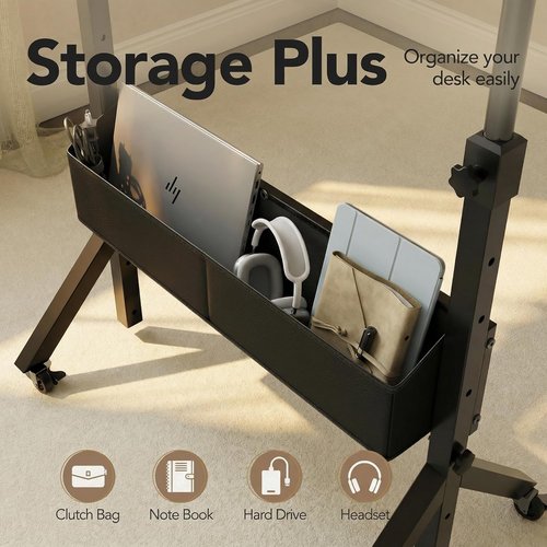 HUANUO Mobile Standing Desk - Height Adjustable 28.7"-46.1" with Wheels & Storage Basket | Compact Home Office Solution