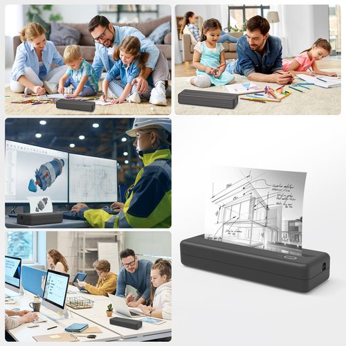 POOOLITECH Inkless Wireless Printer for Home Offices & Travel, Supports 8" & 4" Thermal Paper Roll, Perfect for iOS Android & Laptops, Compact Printer for Bussiness Trips, No Ink Needed