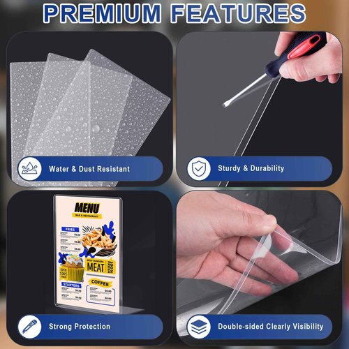 AKONEGE 50PCS Menu Covers 8.5" x 14" Rigid Print Protectors Clear Plastic Page Sheet Protectors for Legal Size Paper, Top Loading Hard Plastic Paper Sleeves for Poster Document Photo Birth Certificate